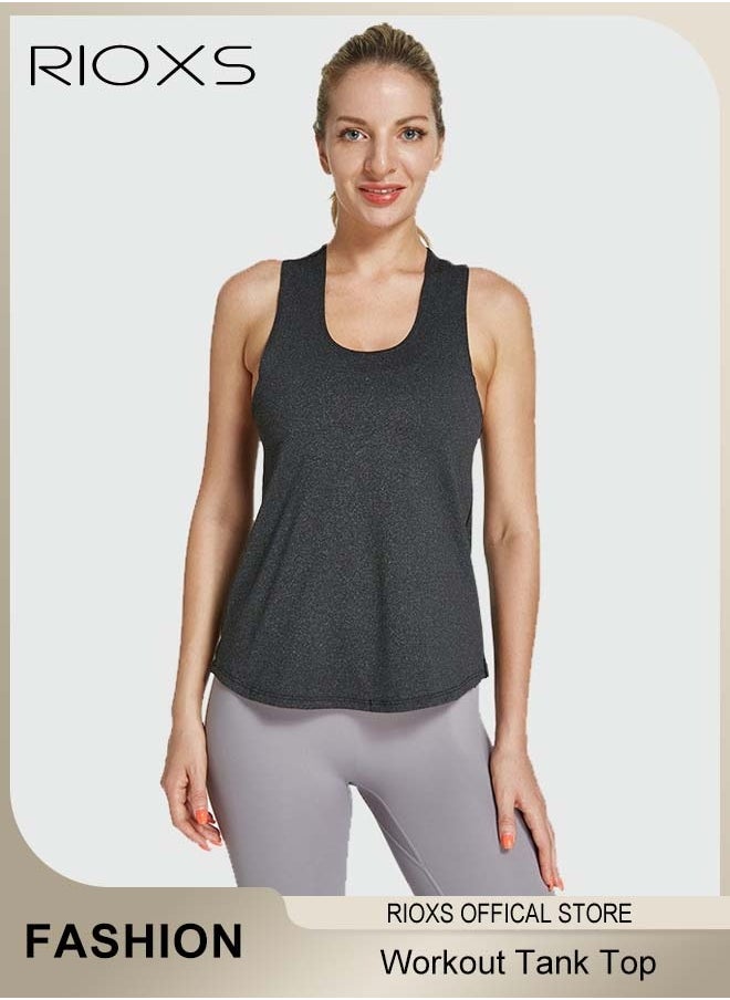 RIOXS - Women Workout Tank Top Sleeveless Yoga Tops Loose Fit Running Exercise Shirts Vest - Image 1