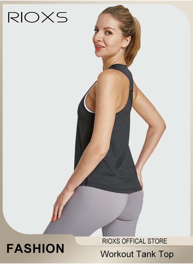 RIOXS - Women Workout Tank Top Sleeveless Yoga Tops Loose Fit Running Exercise Shirts Vest - Image 1