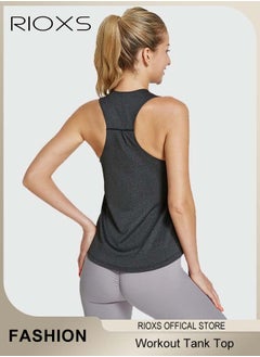 RIOXS Women Workout Tank Top Sleeveless Yoga Tops Loose Fit Running Exercise Shirts Vest  - Image 2
