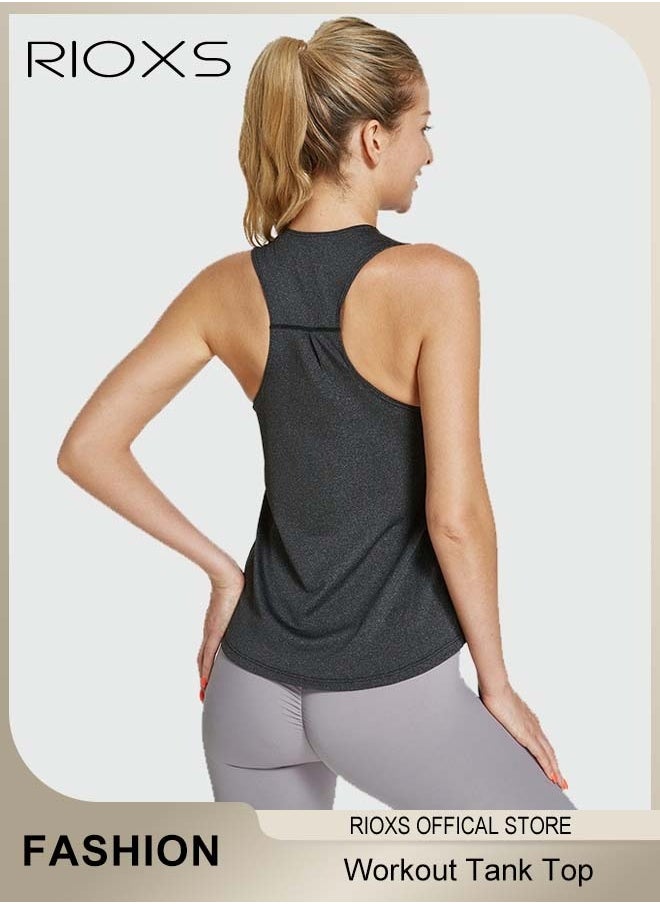 RIOXS - Women Workout Tank Top Sleeveless Yoga Tops Loose Fit Running Exercise Shirts Vest - Image 1