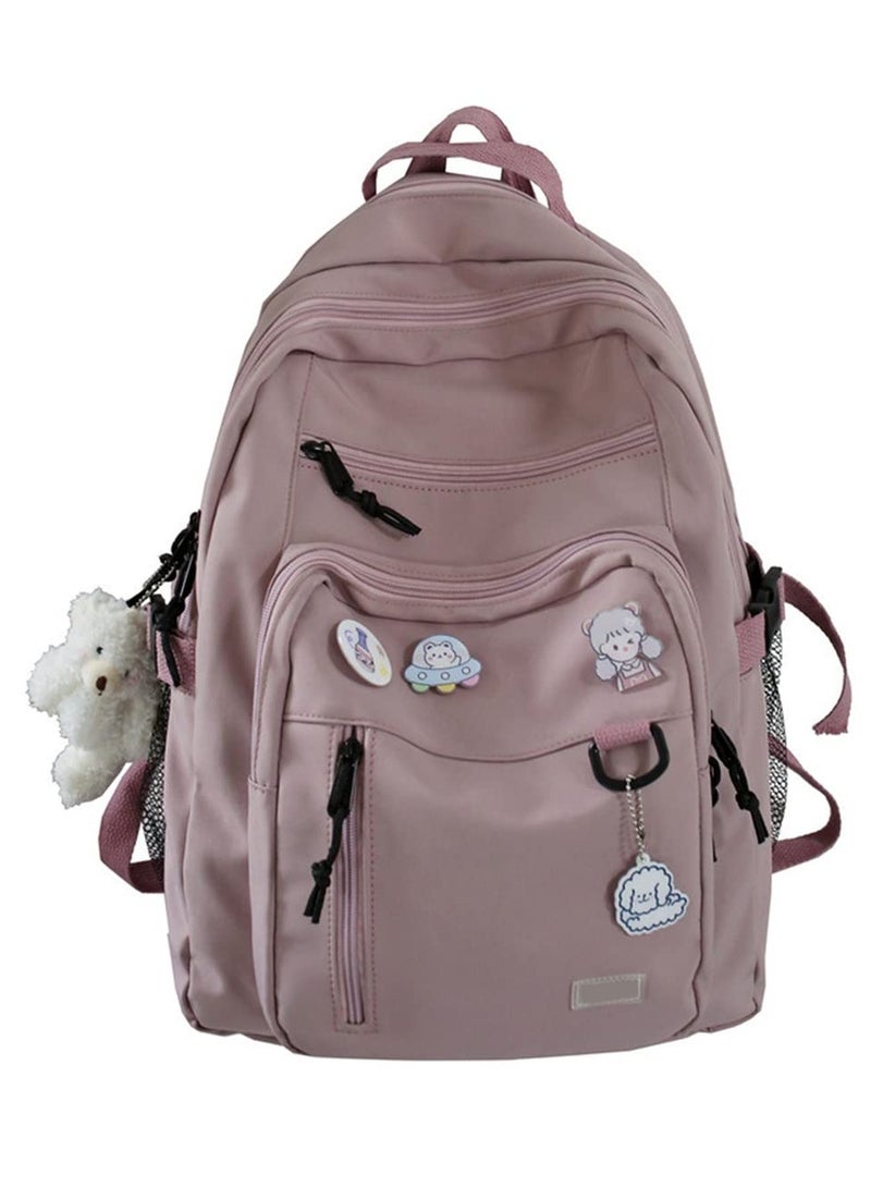 Cute Aesthetic Backpack for School Middle Student Travel Black Backpack Teens Girls Bear Pin Book Bags - Image 1
