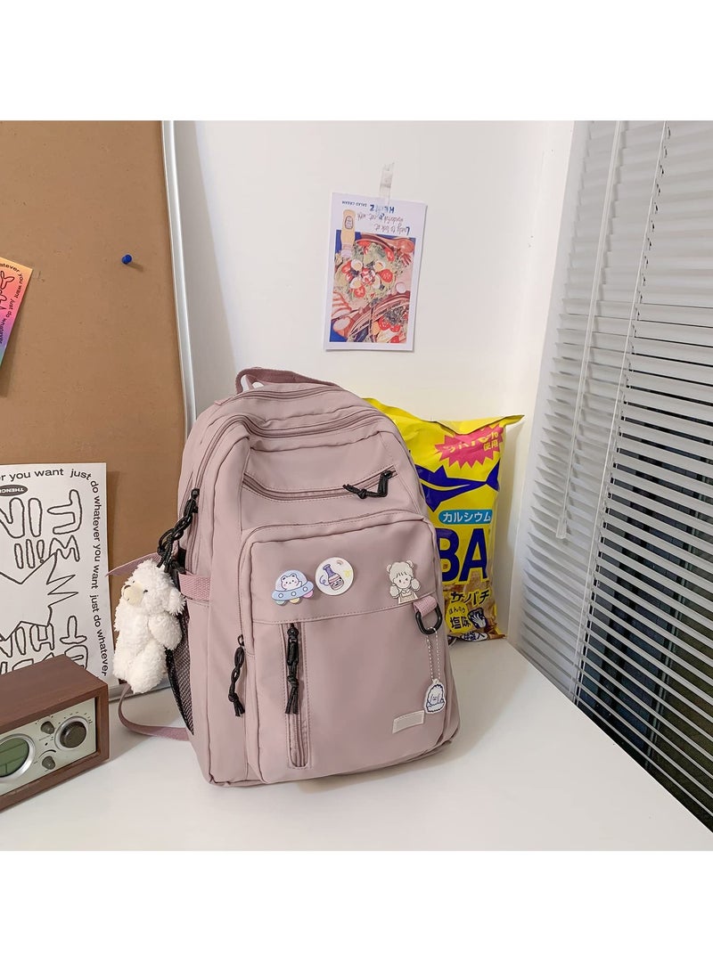 Cute Aesthetic Backpack for School Middle Student Travel Black Backpack Teens Girls Bear Pin Book Bags - Image 2