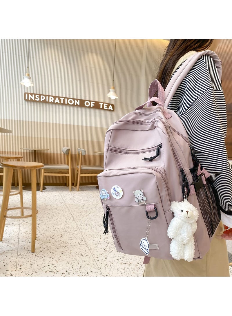 Cute Aesthetic Backpack for School Middle Student Travel Black Backpack Teens Girls Bear Pin Book Bags - Image 5