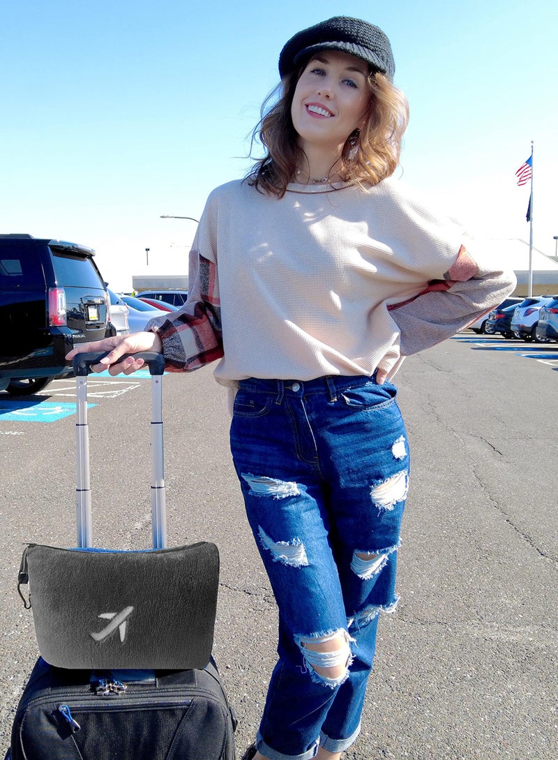 BlueHills Travel Blanket Pillow in Mini Soft Case Premium Plush Airplane Blanket Soft Bag Compact Pack with Luggage Belt and Backpack Clip Small Lightweight Traveling Plane Essentials - Grey Gray M01 - Image 4