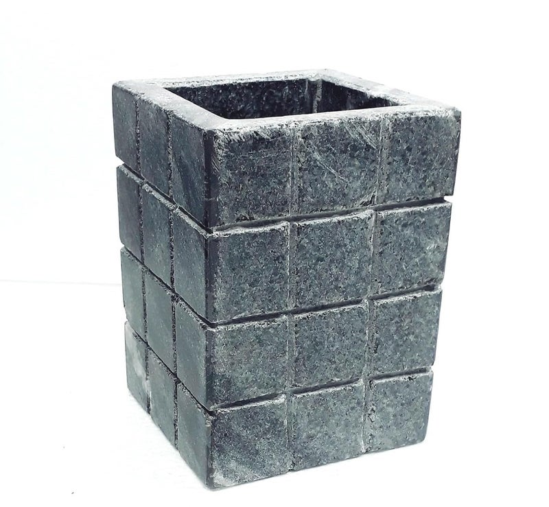 KRAFT CLOUDS Tooth Paste Holder | Stone Tooth Brush Holder | Toothbrush Holder for Bathroom, Home, Wash Basin Use | Gray Marble Handmade 12 cm Bathroom Accessory - Image 1