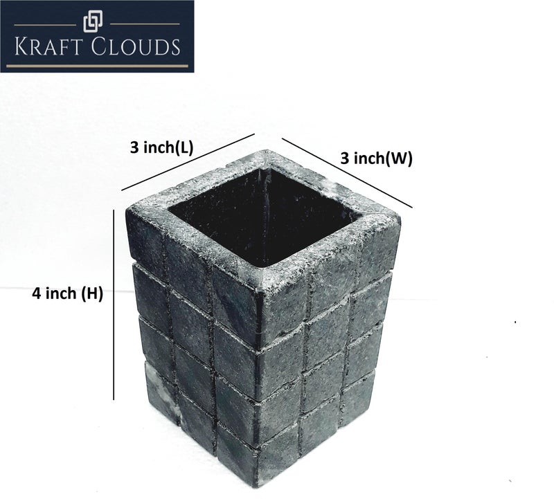 KRAFT CLOUDS Tooth Paste Holder | Stone Tooth Brush Holder | Toothbrush Holder for Bathroom, Home, Wash Basin Use | Gray Marble Handmade 12 cm Bathroom Accessory - Image 2