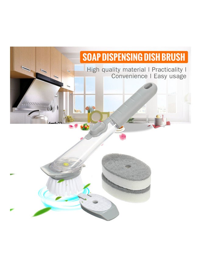 Soap Dispensing Dish Brush with 1 Handle 3 Brush Heads Household Kitchen Washing Cleaning Tool for Pans Pots Sink grey 26.50*6.50*11.00cm - Image 2