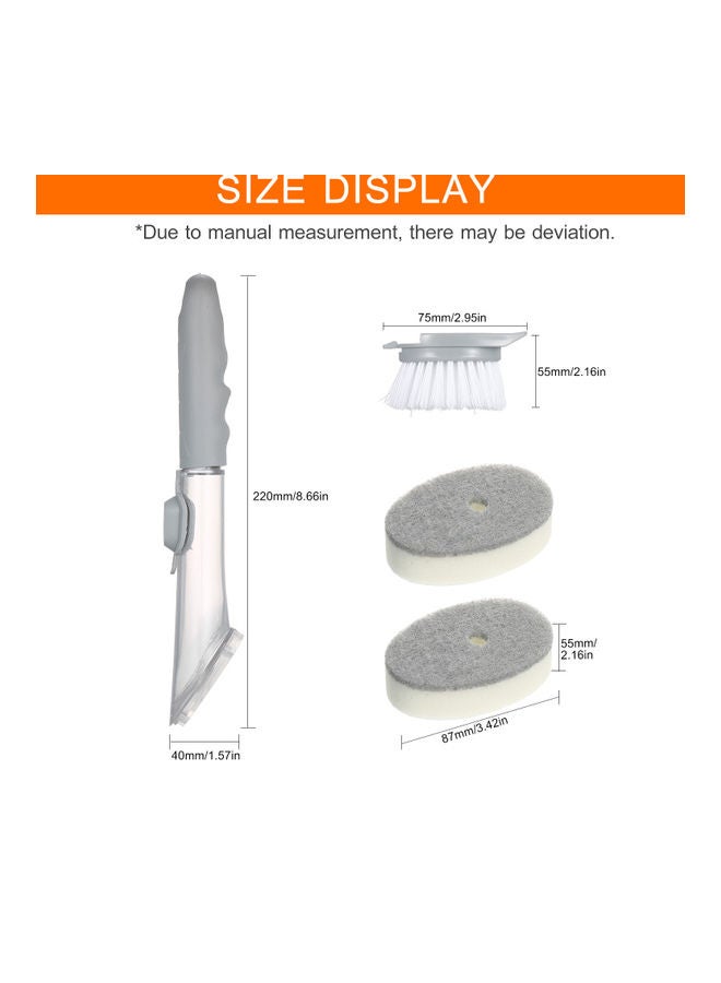 Soap Dispensing Dish Brush with 1 Handle 3 Brush Heads Household Kitchen Washing Cleaning Tool for Pans Pots Sink grey 26.50*6.50*11.00cm - Image 5
