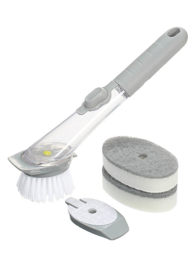 Soap Dispensing Dish Brush with 1 Handle 3 Brush Heads Household Kitchen Washing Cleaning Tool for Pans Pots Sink grey 26.50*6.50*11.00cm - Image 4