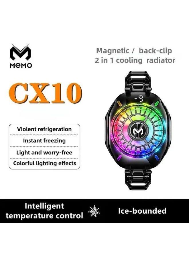 Memo The CX10 RGB mobile phone cooler features a temperature control system and a magnetic clip, making it ideal for gaming and live streaming on Android and iPhone devices. Genuine mobile cooler - Image 2