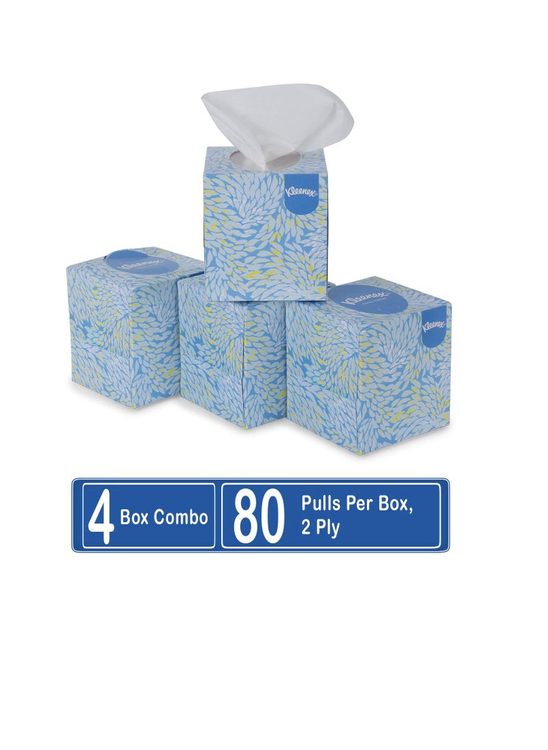 Kleenex 60042 Facial Tissue Cube 60042 2 Ply Face Tissue  4 Tissue Boxes X 80 Facial Tissues  Sheet Size 20 X 20 Cm  320 Facial Tissues