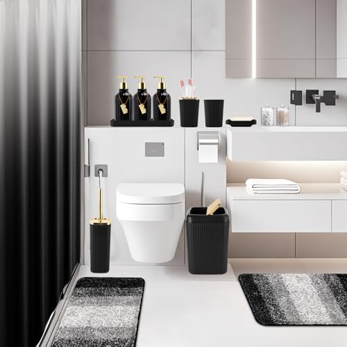 WSBArt 32PCS Bathroom Set Bathroom Sets with Shower Curtain and Rugs Black Bathroom Accessories,Shower Curtain Set,Bathroom Rug Set with Bathroom Trash Can - Image 2