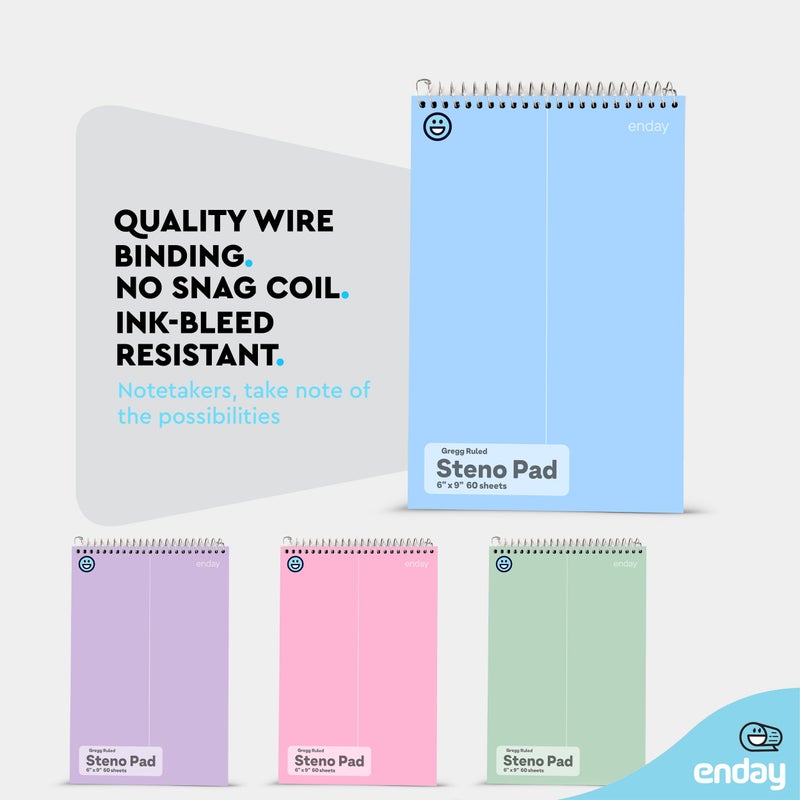Enday Steno Pads Spiral 6x9 12 Pack, Pastel Colors Gregg Ruled Steno Pad, White Paper Spiral Notepad, 60 Sheets Top Bound Steno Notebook for School, College, Work and Home, 4 Assorted Colors - Image 4