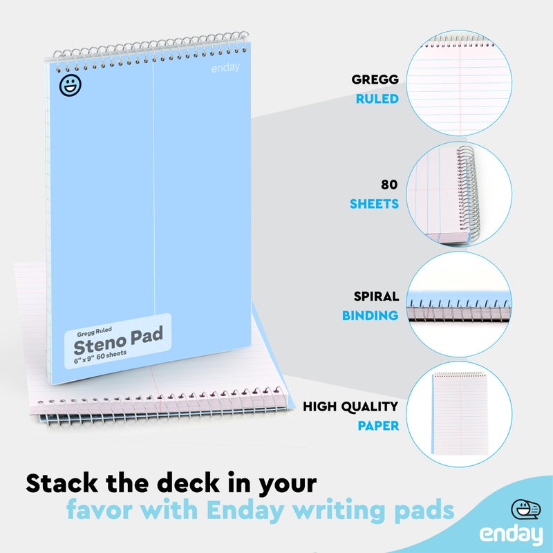 Enday Steno Pads Spiral 6x9 12 Pack, Pastel Colors Gregg Ruled Steno Pad, White Paper Spiral Notepad, 60 Sheets Top Bound Steno Notebook for School, College, Work and Home, 4 Assorted Colors - Image 3