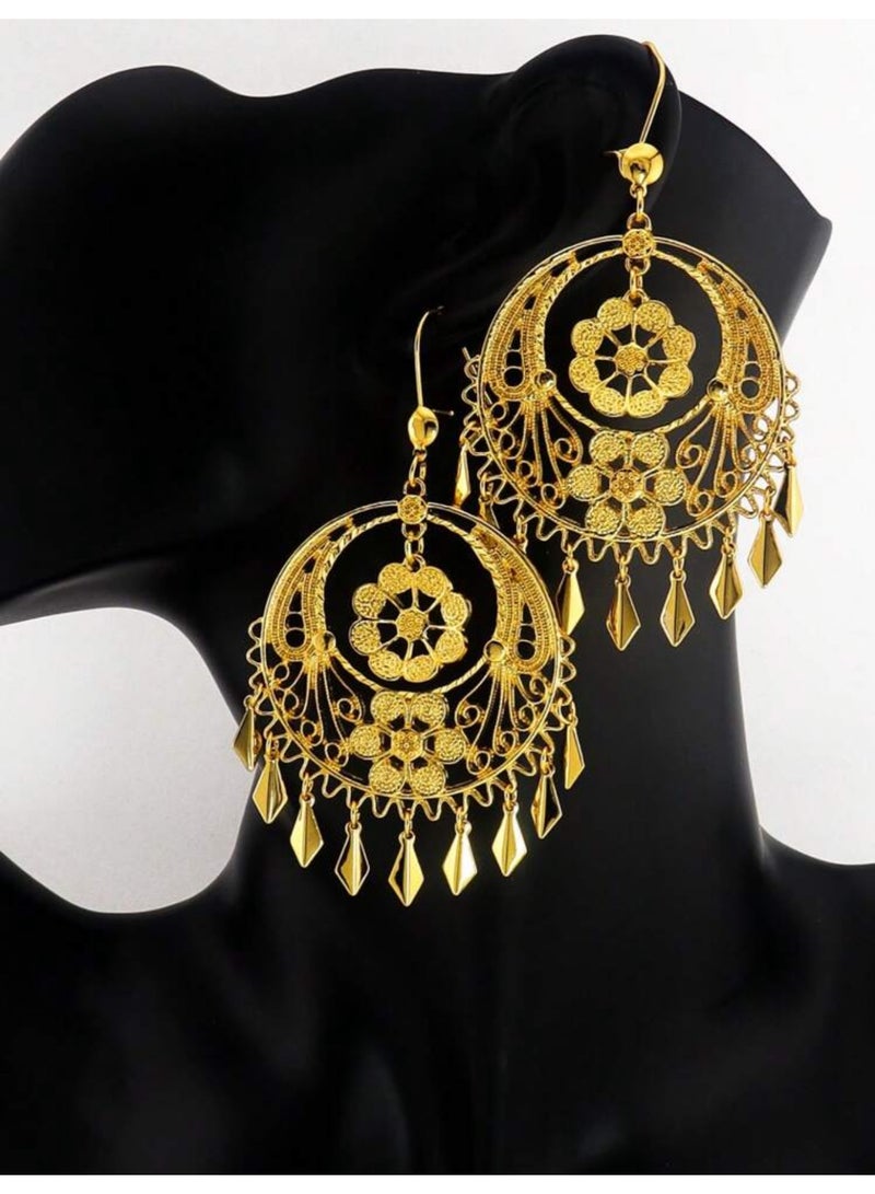 GOLDMAX Elegant 21k Gold Plated Large Earrings For Women - Image 3