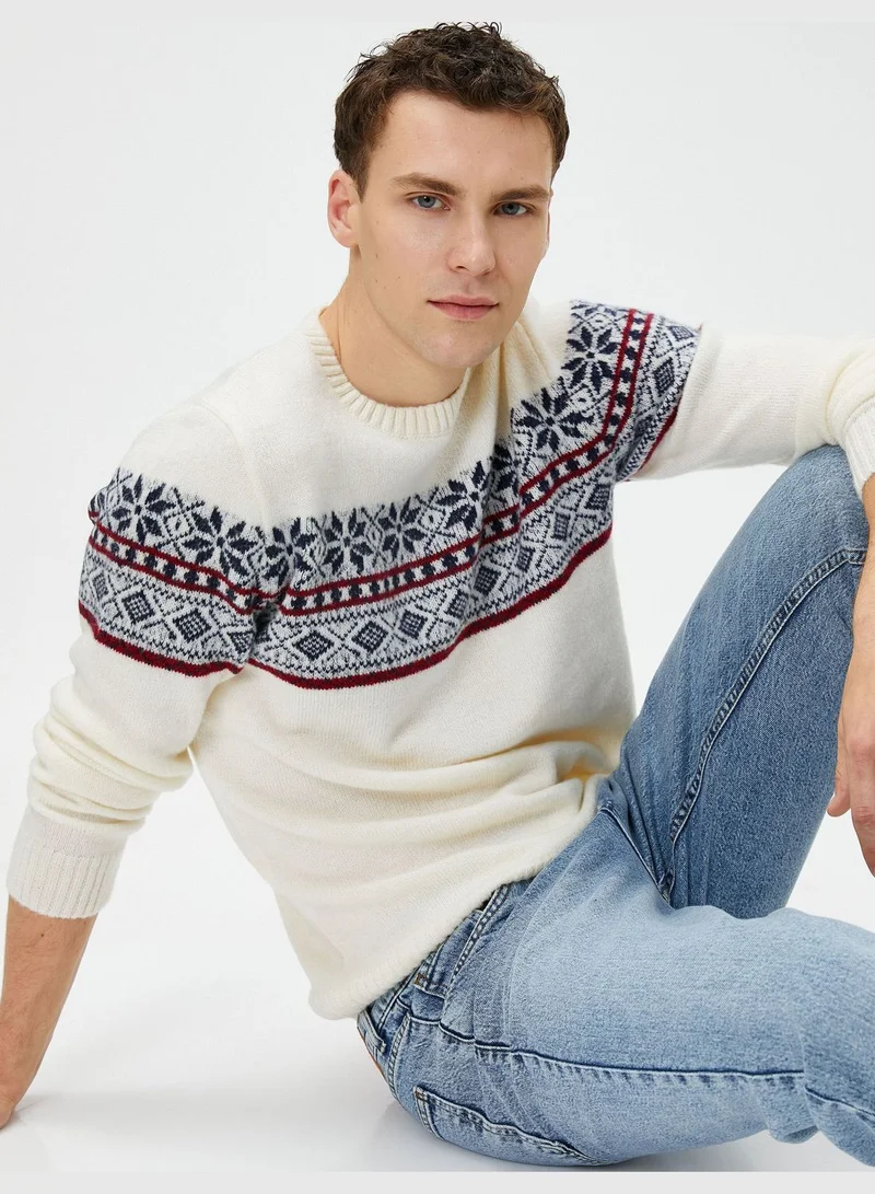 KOTON Acrylic Blend Sweater Crew Neck Ethnic Patterned