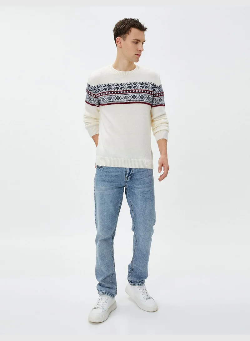 KOTON Acrylic Blend Sweater Crew Neck Ethnic Patterned
