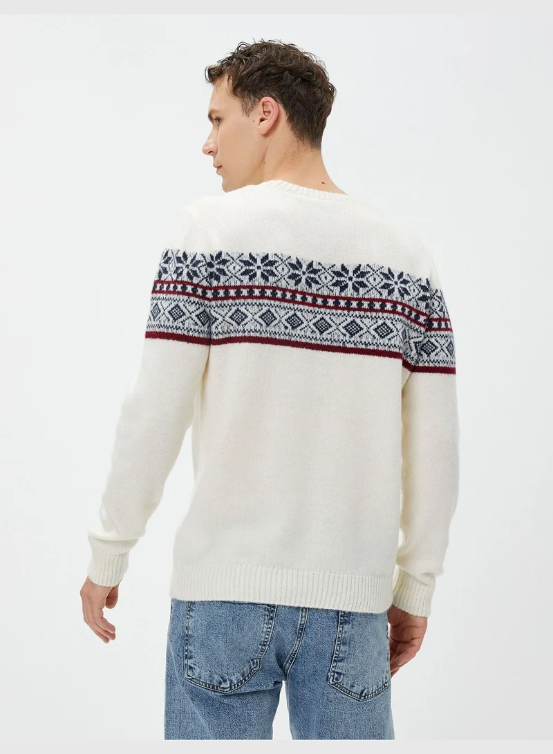 KOTON Acrylic Blend Sweater Crew Neck Ethnic Patterned
