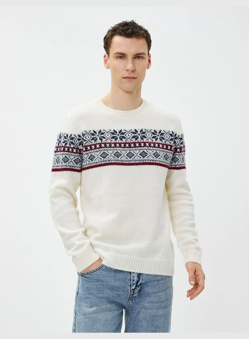 KOTON Acrylic Blend Sweater Crew Neck Ethnic Patterned