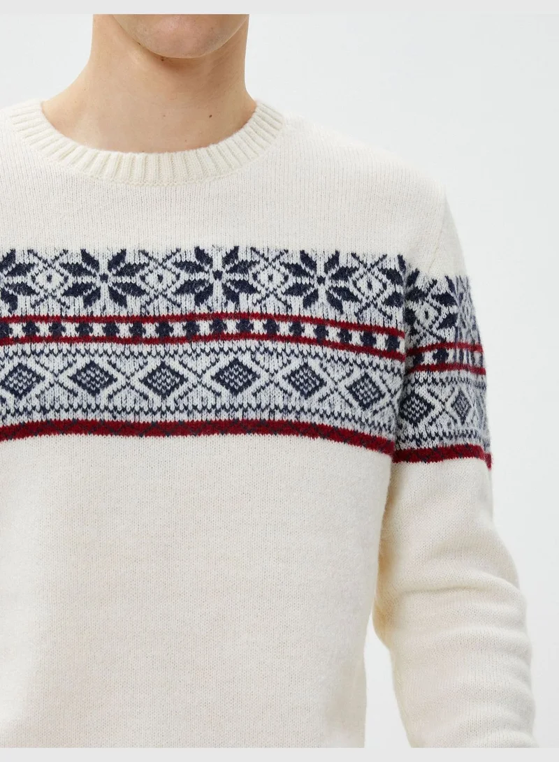 KOTON Acrylic Blend Sweater Crew Neck Ethnic Patterned