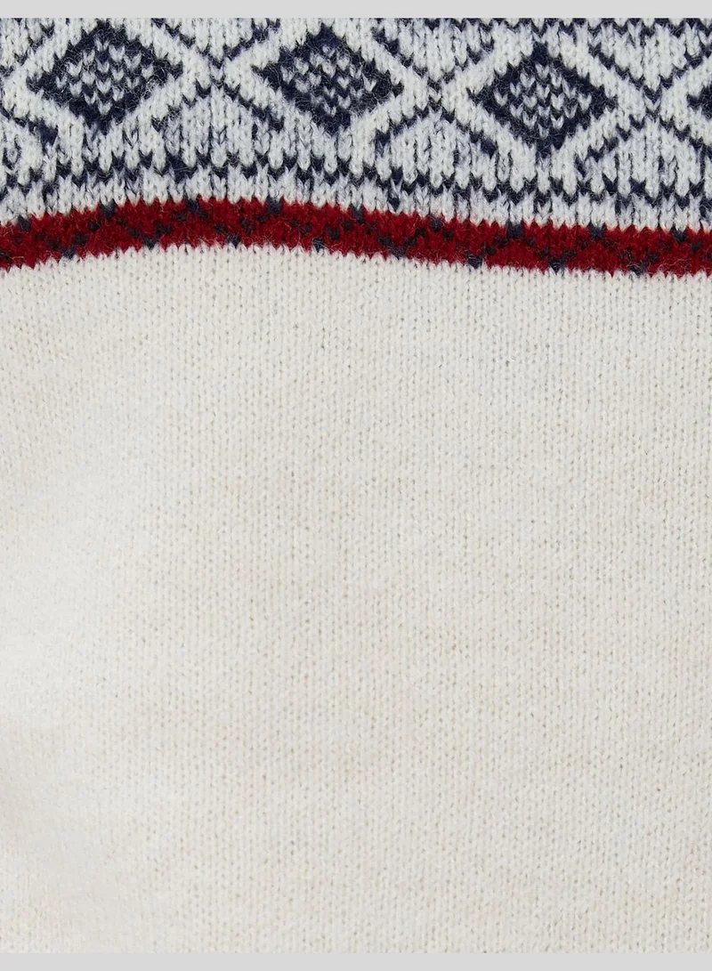 KOTON Acrylic Blend Sweater Crew Neck Ethnic Patterned