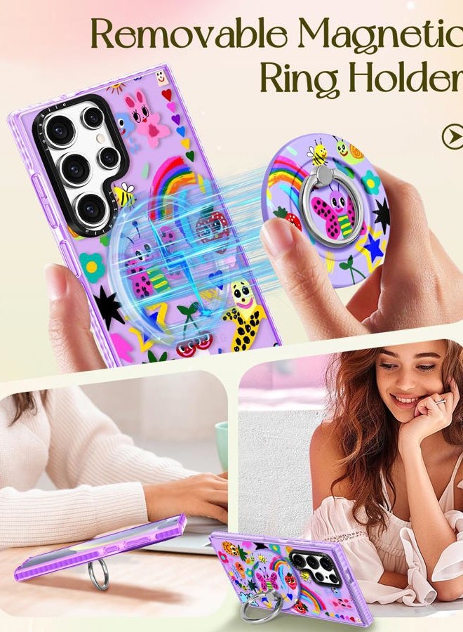LOTADILO Cute Case for Samsung Galaxy S25 Ultra for Women Girls - Funny Crayon Drawing Design Compatible with Magsafe Magnetic Ring Holder Kickstand Fashion TPU Phone Covers - Image 4