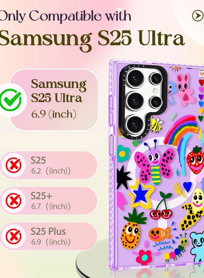 LOTADILO Cute Case for Samsung Galaxy S25 Ultra for Women Girls - Funny Crayon Drawing Design Compatible with Magsafe Magnetic Ring Holder Kickstand Fashion TPU Phone Covers - Image 2