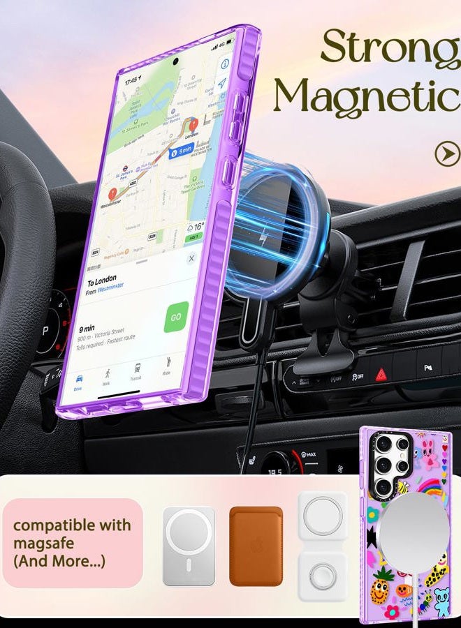 LOTADILO Cute Case for Samsung Galaxy S25 Ultra for Women Girls - Funny Crayon Drawing Design Compatible with Magsafe Magnetic Ring Holder Kickstand Fashion TPU Phone Covers - Image 5