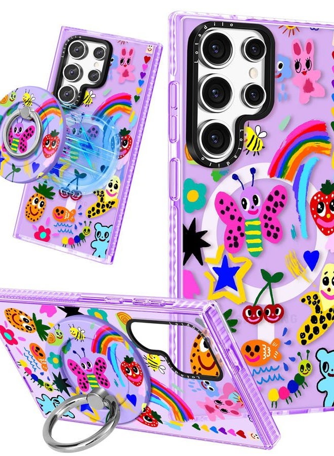 LOTADILO Cute Case for Samsung Galaxy S25 Ultra for Women Girls - Funny Crayon Drawing Design Compatible with Magsafe Magnetic Ring Holder Kickstand Fashion TPU Phone Covers - Image 1
