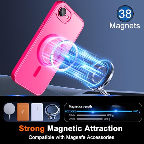 ZOZDOKG for iPhone 17e Case & iPhone 16e Case with Privacy Screen Protector and Camera Protection, Compatible with MagSafe,Magnetic Shockproof Phone Cover for iPhone 17 e / 16 e Women/Girls - Hot Pink - Image 3