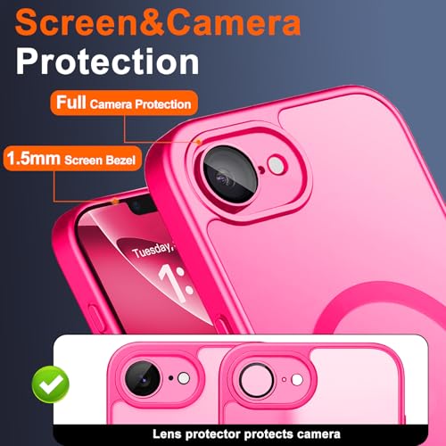 ZOZDOKG for iPhone 17e Case & iPhone 16e Case with Privacy Screen Protector and Camera Protection, Compatible with MagSafe,Magnetic Shockproof Phone Cover for iPhone 17 e / 16 e Women/Girls - Hot Pink - Image 5