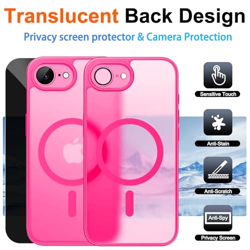ZOZDOKG for iPhone 17e Case & iPhone 16e Case with Privacy Screen Protector and Camera Protection, Compatible with MagSafe,Magnetic Shockproof Phone Cover for iPhone 17 e / 16 e Women/Girls - Hot Pink - Image 2