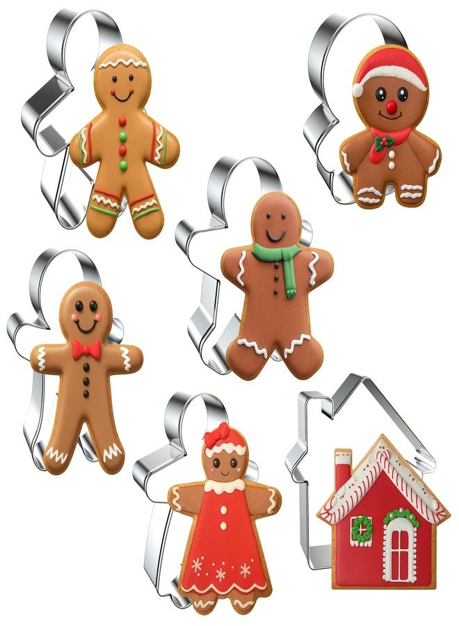FUSOTO 6PCS Gingerbread Cookie Cutter Set, Christmas Cookie Cutters, Holiday Shaped Biscuit Molds, Stainless Steel Baking Supplies for Homemade Cookies, Christmas Gingerbread - Image 1