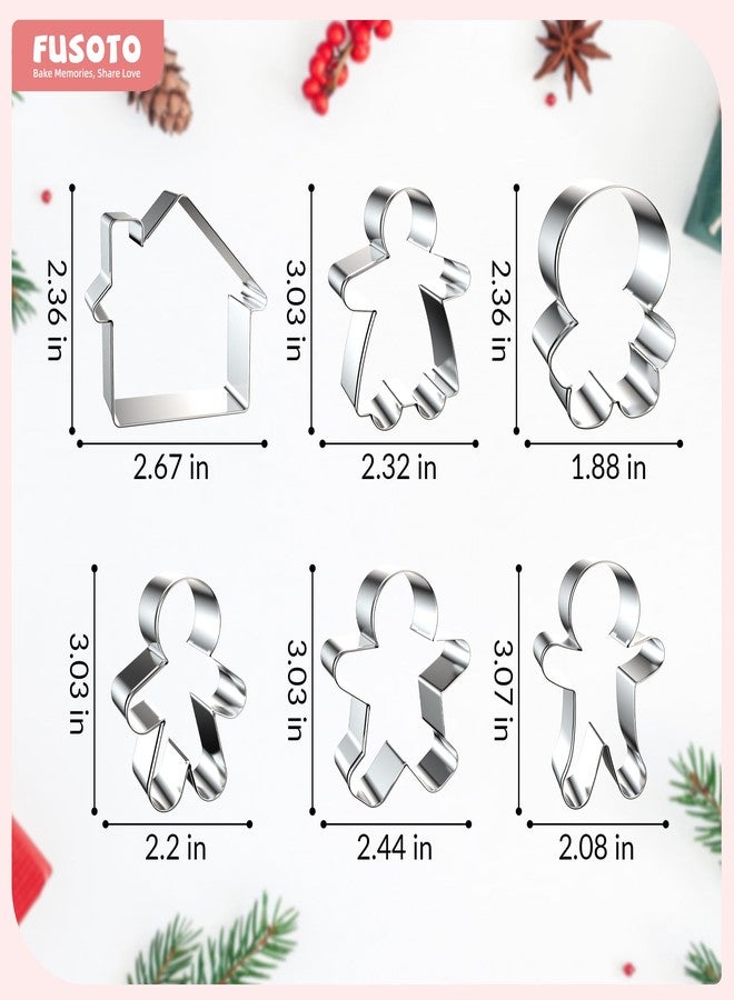 FUSOTO 6PCS Gingerbread Cookie Cutter Set, Christmas Cookie Cutters, Holiday Shaped Biscuit Molds, Stainless Steel Baking Supplies for Homemade Cookies, Christmas Gingerbread - Image 3