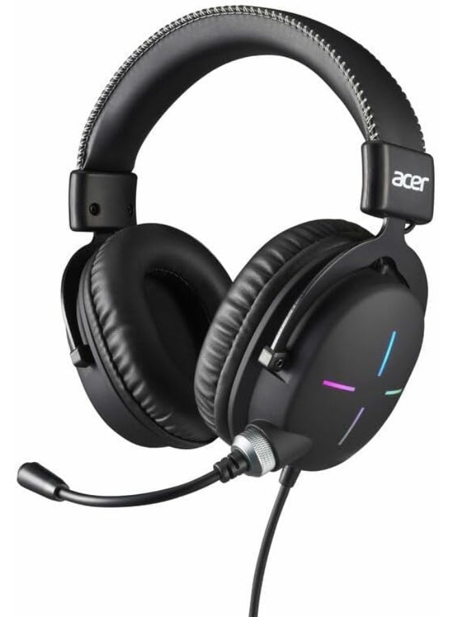 ACER Nitro Headset 2.0 NHW200 Wired Gaming Headset with 50mm drivers, noise-cancelling omni-directional mic, inline audio control, RGB lights, 6.89-ft braided cable, 3.5mm & USB, Black - Image 1