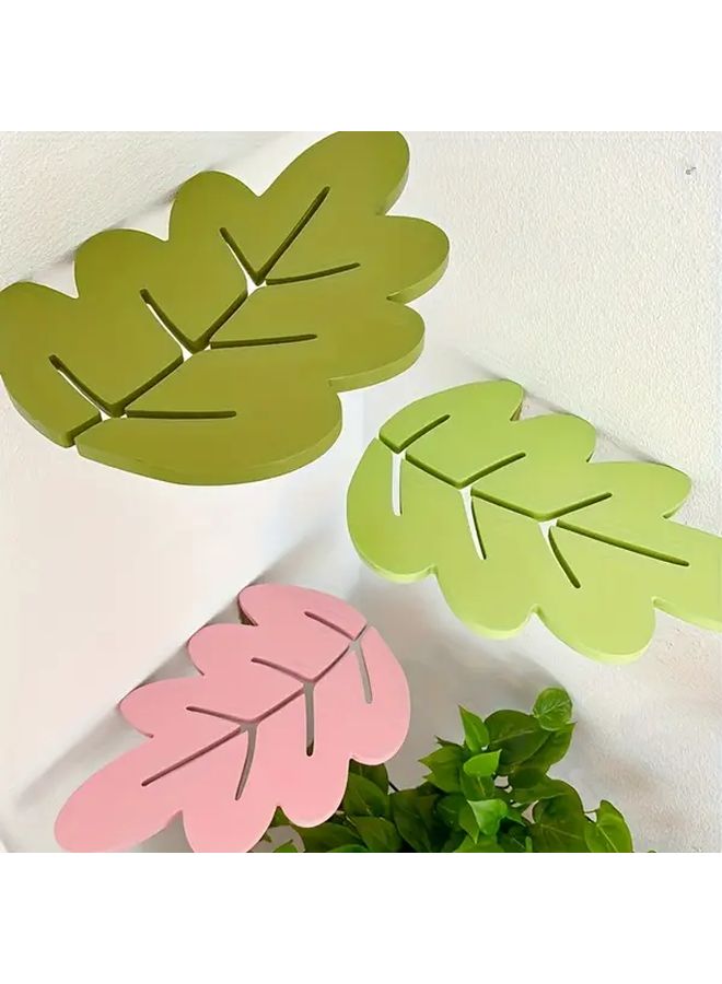 Pink Bohemian Leaf Shaped Wall Shelf Floating Shelves For Plants Books Decor - Image 5