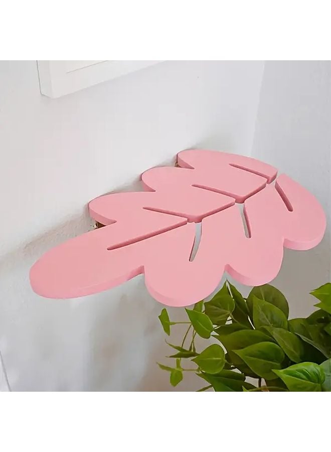 Pink Bohemian Leaf Shaped Wall Shelf Floating Shelves For Plants Books Decor - Image 1