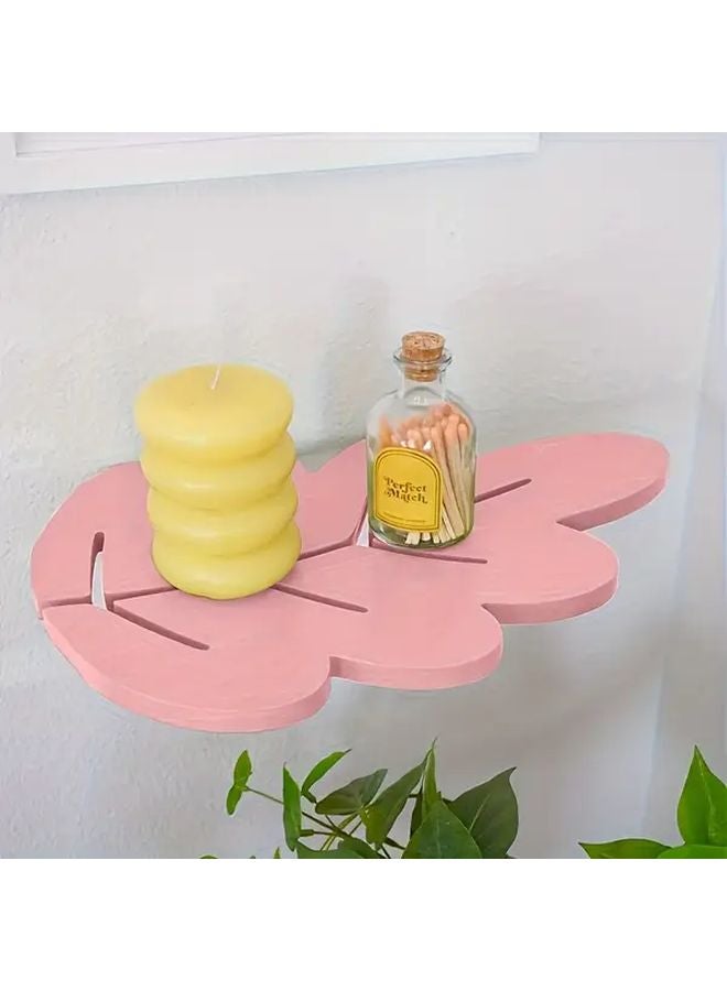 Pink Bohemian Leaf Shaped Wall Shelf Floating Shelves For Plants Books Decor - Image 3