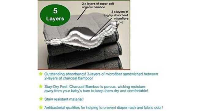 Kogar Premium Reusable Layer Bamboo Fiber Charcoal Insert For Nappy Diaper (Set Of 6) - Image 2