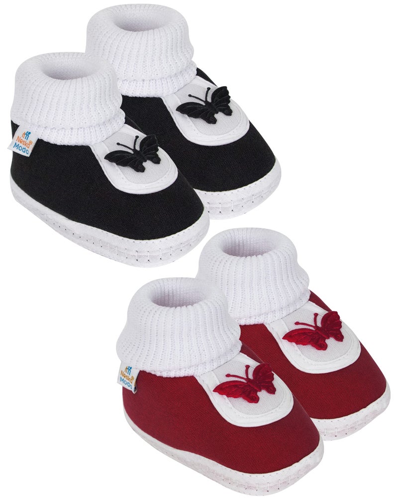 Neska Moda Set Of 2 Pair Unisex Baby Booties for 6 to 12 Months Multicolor - Image 1