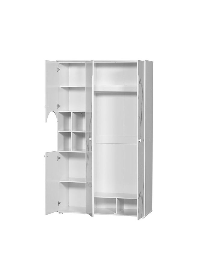 DANUBE HOME Hello 3 Door Wardrobe Extra Sturdy Closet, Clothes Storage Cupboard Modern Design Space Saving Swing Door Cabinet For Bedroom L 50x120x202.5 cm  White/White Faux Marble  - Image 2