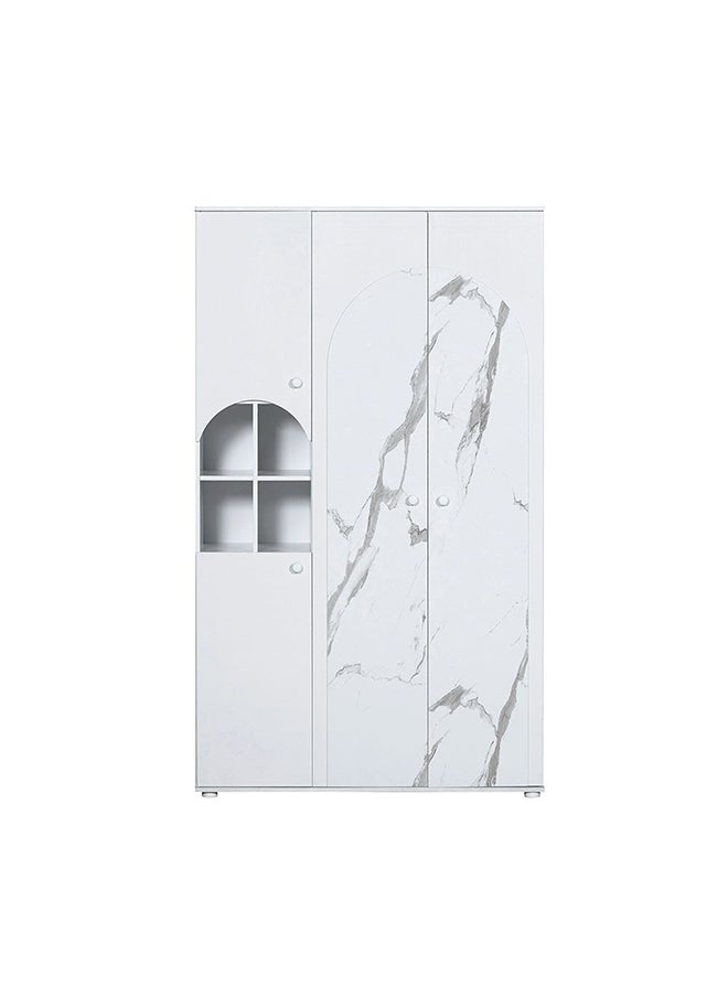 DANUBE HOME Hello 3 Door Wardrobe Extra Sturdy Closet, Clothes Storage Cupboard Modern Design Space Saving Swing Door Cabinet For Bedroom L 50x120x202.5 cm  White/White Faux Marble  - Image 3