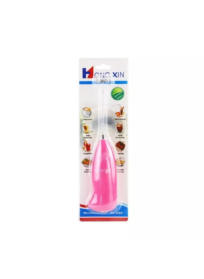 HongXin Handheld Kitchen Mixer Frother, Coffee Milk Egg Stirrer Stainless Steel- Pink Colour - Image 1