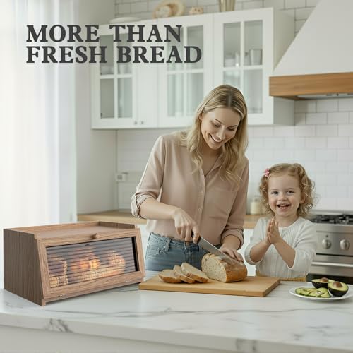 LOHASOK Bread Box for Kitchen Countertop Large Bread Box Farmhouse Bread Container Bread Storage with Window Bread Holder - Image 2