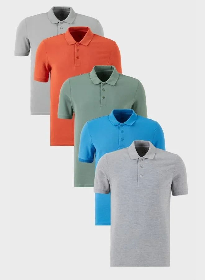 Buratti  Buratti Cotton Regular Fit Button-Down Polo Collar 5-Pack T-Shirt Men's T-SHIRT 5902127S5 for Men | Best Price UAE