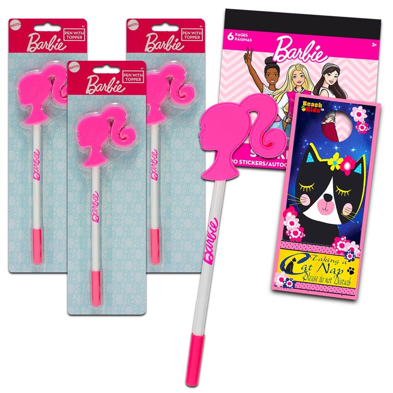 Barbie School Supplies Pen Set - 3 Pc Ballpoint Pens Party Favors Bundle for Kids Plus Stickers | Barbie Pens and School Supplies - Image 5