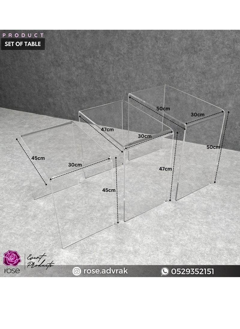 Rose - Acrylic - Set of 3 Acrylic Nesting Tables, Clear Acrylic Showcase Display Risers Nesting Stands Shelves for Jewelry Figures Arts/Crafts Cupcakes - Image 1