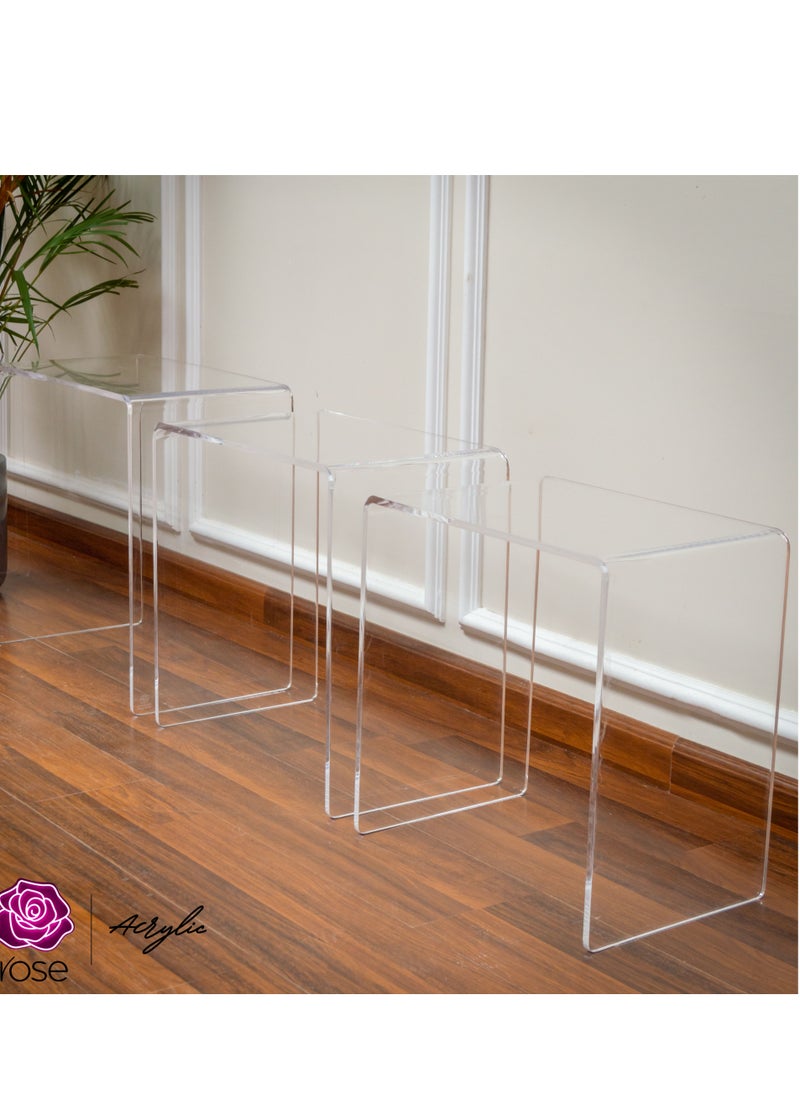 Rose - Acrylic - Set of 3 Acrylic Nesting Tables, Clear Acrylic Showcase Display Risers Nesting Stands Shelves for Jewelry Figures Arts/Crafts Cupcakes - Image 1