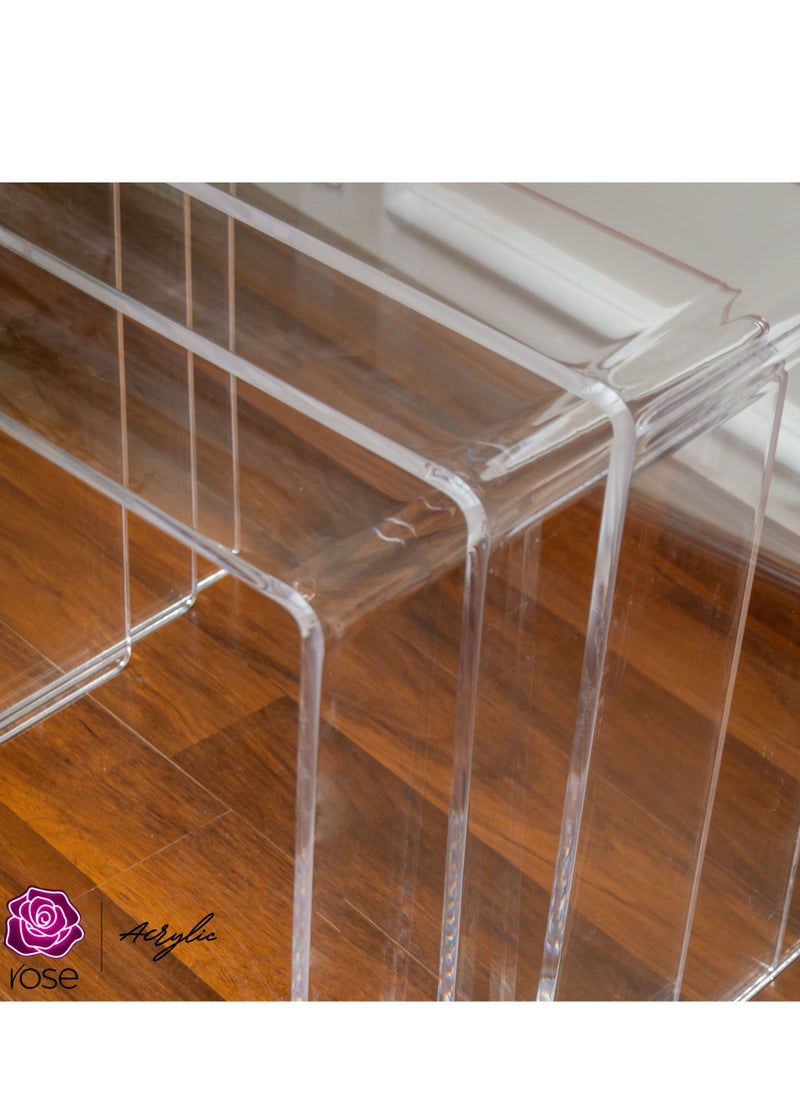 Rose - Acrylic - Set of 3 Acrylic Nesting Tables, Clear Acrylic Showcase Display Risers Nesting Stands Shelves for Jewelry Figures Arts/Crafts Cupcakes - Image 1