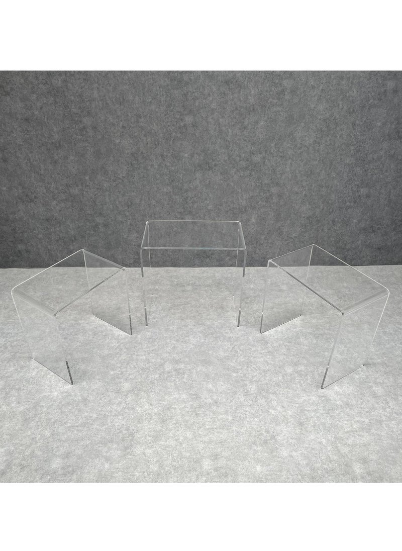 Rose - Acrylic - Set of 3 Acrylic Nesting Tables, Clear Acrylic Showcase Display Risers Nesting Stands Shelves for Jewelry Figures Arts/Crafts Cupcakes - Image 1